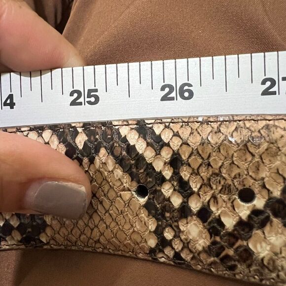 Express Womens Brown Double Ring Adjustable Belt XS Snakeskin Gold Plated NWT - Picture 7 of 10